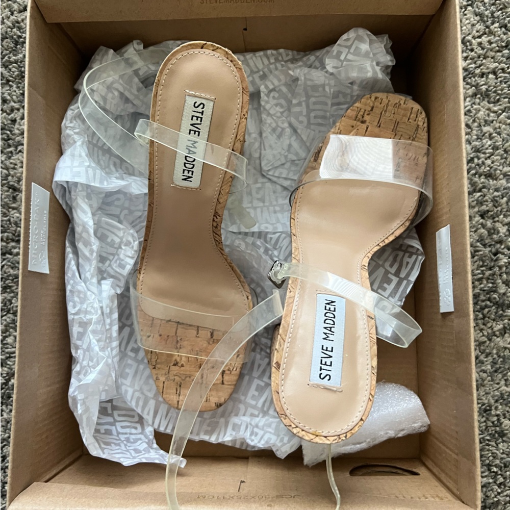 Steve Madden Clear Strap Chunky Heels SIZE 7